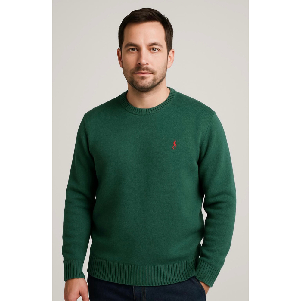 Men's Polo Ralph Lauren Green Crewneck Sweater Size Lg Red Logo Preppy Old Money